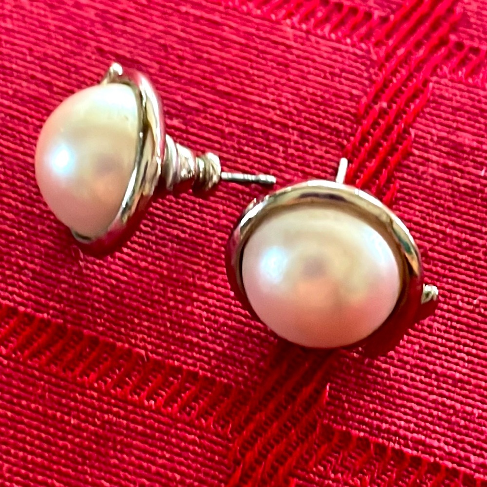 Pearl earrings big thick pearls, silver backs